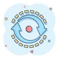 Oval with arrows icon in comic style. Consistency repeat vector cartoon illustration on white isolated background. Reload rotation business concept splash effect.