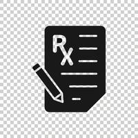 Prescription icon in flat style. Rx document vector illustration on white isolated background. Paper business concept.