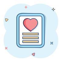 Wishlist icon in comic style. Like document cartoon vector illustration on white isolated background. Favorite list splash effect business concept.