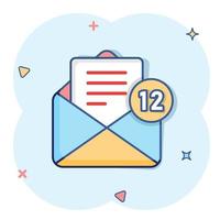New incoming messages icon in comic style. Envelope with notification cartoon vector illustration on isolated background. Email sign business concept splash effect.