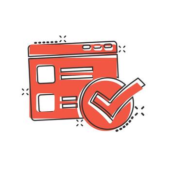 icono de lista de tareas en estilo cómico. ilustración de vector de dibujos animados de lista de verificación de documentos sobre fondo blanco aislado. concepto de negocio de efecto de salpicadura de marca de verificación de bloc de notas.