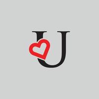 Logo Heart Letter U. Beautiful vector love logo design. U love outline creative letter design