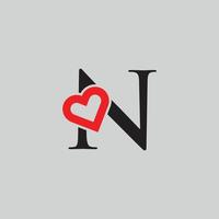 Logo Heart Letter N. Beautiful vector love logo design. N love outline creative letter design