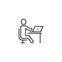 People with laptop computer icon in flat style. Pc user vector illustration on white isolated background. Office manager business concept.