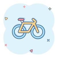 icono de bicicleta en estilo cómico. ilustración de vector de dibujos animados de bicicleta sobre fondo blanco aislado. concepto de negocio de efecto de salpicadura de viaje en bicicleta.