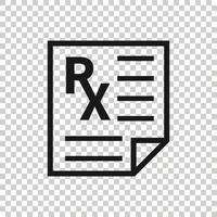 Prescription icon in flat style. Rx document vector illustration on white isolated background. Paper business concept.