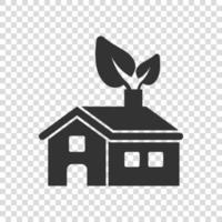 Ecology home icon in flat style. House with leaf vector illustration on white isolated background. Botanical building sign business concept.