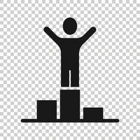 People win icon in flat style. Champion on podium vector illustration on white isolated background. Award ceremony business concept.