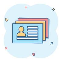Resume icon in comic style. Contract document cartoon vector illustration on white isolated background. Paper notepad splash effect business concept.