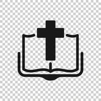 Bible book icon in flat style. Church faith vector illustration on white isolated background. Spirituality business concept.