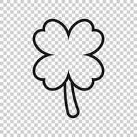 icono de trébol de cuatro hojas en estilo plano. Ilustración de vector de día de San Patricio sobre fondo blanco aislado. concepto de negocio de forma de flor.