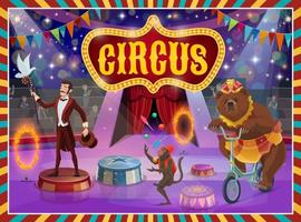 Big top circus show magician, animals performance vector