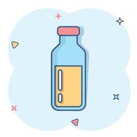 Bottle milk icon in comic style. Flask cartoon vector illustration on white isolated background. Drink container splash effect business concept.