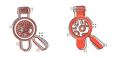 Blood test tube icon in comic style. Hematology cartoon vector illustration on isolated background. Laboratory flask splash effect sign business concept.