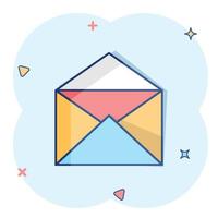 Vector cartoon mail envelope icon in comic style. Email sign illustration pictogram. Mail business splash effect concept.
