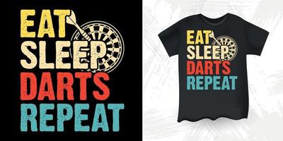 comer dormir dardos repetir divertido dardo jugador retro vintage dardo lanzar camiseta diseño vector