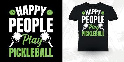 gente feliz jugar pickleball divertido jugador de pickleball deportes retro vintage pickleball diseño de camiseta vector