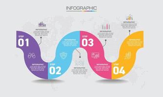 Infographics design 4 steps with marketing icons can be used for workflow layout, diagram, annual report, web design. vector