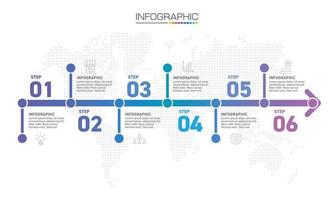 Infographics design 6 steps with marketing icons can be used for workflow layout, diagram, annual report, web design. vector