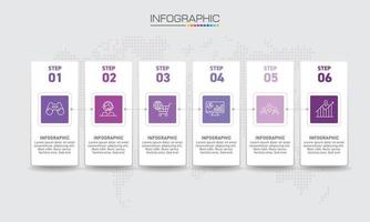 Infographics design 6 steps with marketing icons can be used for workflow layout, diagram, annual report, web design. vector