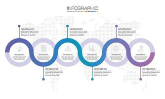 Infographics design 6 steps with marketing icons can be used for workflow layout, diagram, annual report, web design. vector