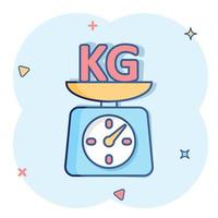 Scale icon in comic style. Kilogram dumbbell cartoon vector illustration on white isolated background. Gym splash effect business concept.