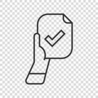 People hand with check mark icon in flat style. Accept vector illustration on white isolated background. Approval choice business concept.