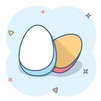 Cartoon egg icon in comic style. Eggshell sign illustration pictogram. Chicken splash business concept. vector