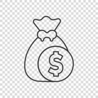 icono de bolsa de dinero en estilo plano. Ilustración de vector de bolsa de dinero sobre fondo aislado. concepto de negocio de signo de saco de monedas.