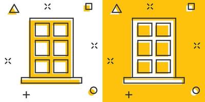 icono de ventana en estilo cómico. ilustración vectorial de dibujos animados abatibles sobre fondo aislado. concepto de negocio de signo de efecto de salpicadura interior de casa. vector