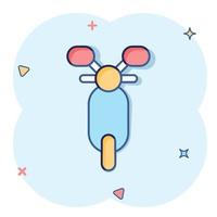 icono de moto en estilo cómico. ilustración de vector de dibujos animados de scooter sobre fondo blanco aislado. concepto de negocio de efecto de salpicadura de vehículo de ciclomotor.