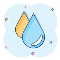 Water drop icon in comic style. Raindrop vector cartoon illustration pictogram. Droplet water blob business concept splash effect.