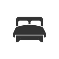 Bed icon in flat style. Bedroom sign vector illustration on white isolated background. Bedstead business concept.