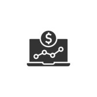 Laptop computer chart icon in flat style. Money diagram vector illustration on white isolated background. Financial process business concept.