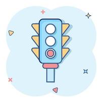 Semaphore icon in comic style. Traffic light cartoon vector illustration on white isolated background. Crossroads splash effect business concept.