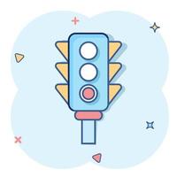 Semaphore icon in comic style. Traffic light cartoon vector illustration on white isolated background. Crossroads splash effect business concept.