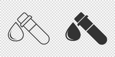 sangre en el icono del tubo de ensayo al estilo plano. matraz de laboratorio ilustración vectorial sobre fondo aislado. líquido en el concepto de negocio de signo de vaso de precipitados. vector