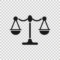 icono de equilibrio de escala en estilo plano. ilustración de vector de justicia sobre fondo blanco aislado. concepto de negocio de juicio.