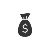 Money bag icon in flat style. Moneybag with dollar vector illustration on white isolated background. Cash sack business concept.