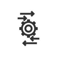Process icon in flat style. Arrow and gear vector illustration on white isolated background. Optimization business concept.
