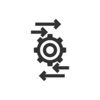 Process icon in flat style. Arrow and gear vector illustration on white isolated background. Optimization business concept.