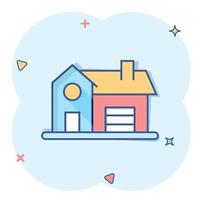 Building icon in comic style. Home cartoon vector illustration on white isolated background. House splash effect business concept.