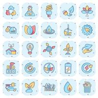 Eco environment icons set in comic style. Ecology cartoon vector illustration on white isolated background. Bio emblem splash effect sign business concept.