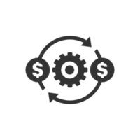 Money optimization icon in flat style. Gear effective vector illustration on white isolated background. Finance process business concept.