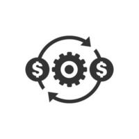 icono de optimización de dinero en estilo plano. Ilustración de vector efectivo de engranajes sobre fondo blanco aislado. concepto de negocio de proceso financiero.