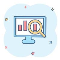 Website analytics icon in comic style. SEO data cartoon vector illustration on white isolated background. Computer diagram splash effect business concept.