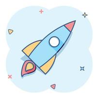 Vector cartoon rocket icon in comic style. Startup launch sign illustration pictogram. Rocket business splash effect concept.