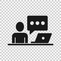 People with laptop computer icon in flat style. Pc user vector illustration on white isolated background. Office manager business concept.