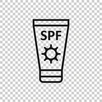 Sun protection icon in flat style. Sunblock cream vector illustration on white isolated background. Spf care business concept.