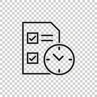 Contract time icon in flat style. Document with clock vector illustration on white isolated background. Deadline business concept.